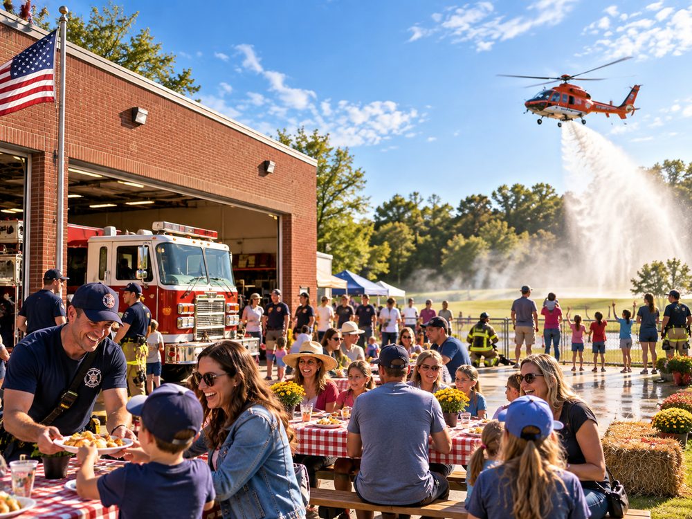 Families at a local firehouse community fundraiser