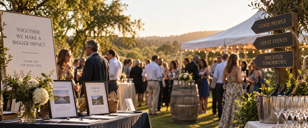 An outdoor golden-hour benefit with a live auction table
